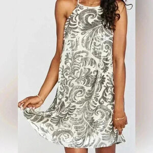 Show me your mumu silver sequin halter top dress- size small EUC
